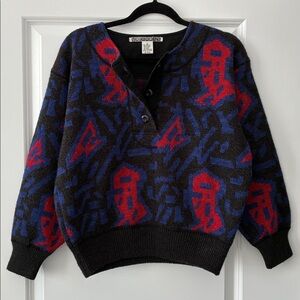 Unionbay Size 8 Vintage Balloon-Sleeve Mohair-Blend Half-Button Sweater